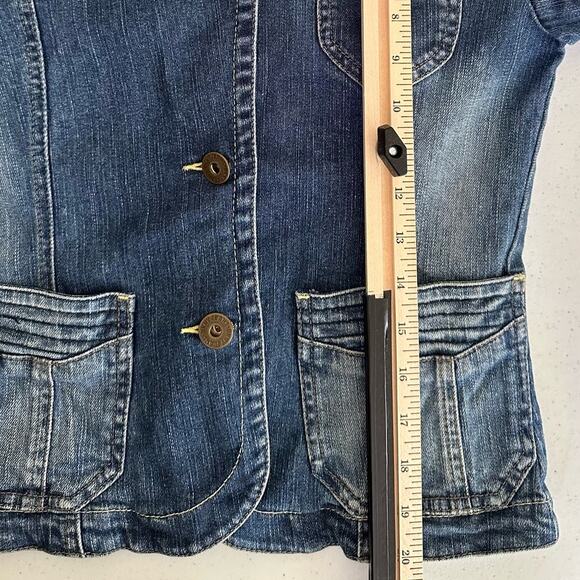 DKNY Jeans Cropped Denim Jacket Blazer Size Small (XS) Medium Wash Fading - Picture 5 of 8